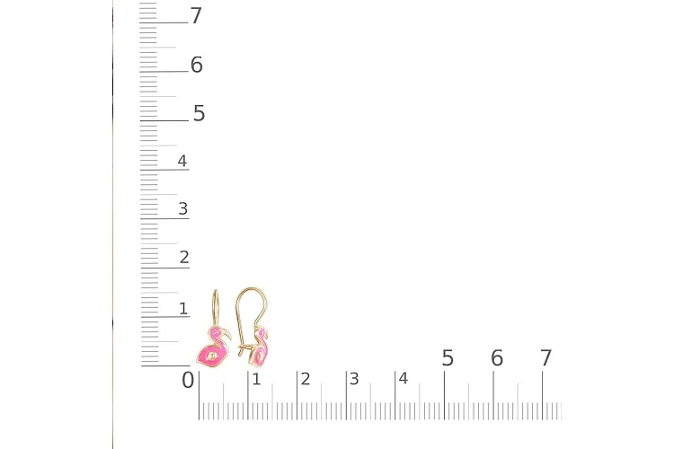 Детские серьги Фламинго из жёлтого золота без вставок