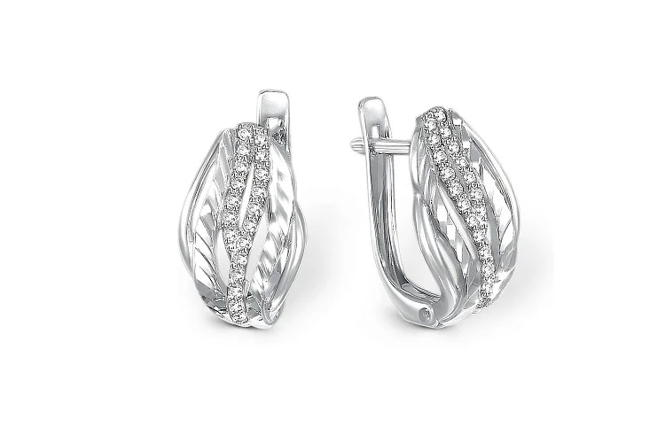 Серьги из белого золота с 38 фианитами