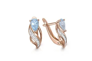 Серьги из красного золота с 2 топазами sky и 10 фианитами