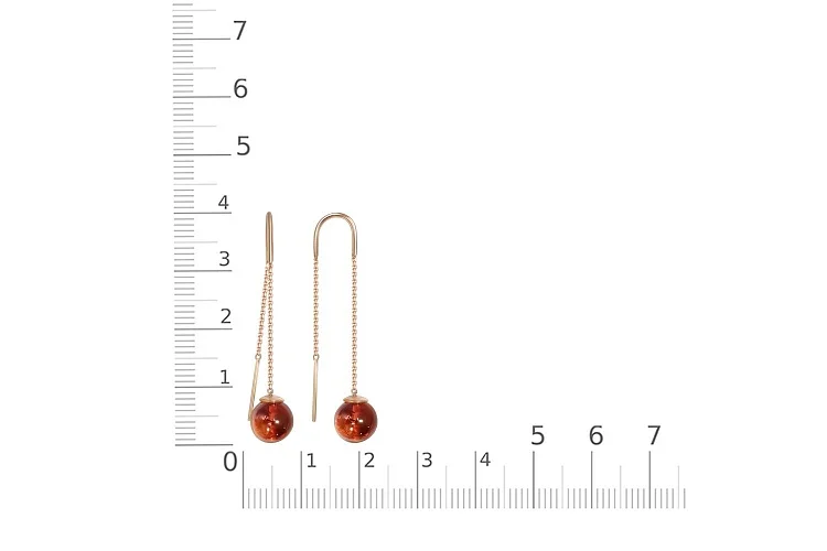 Серьги-продёвки из красного золота с янтарём