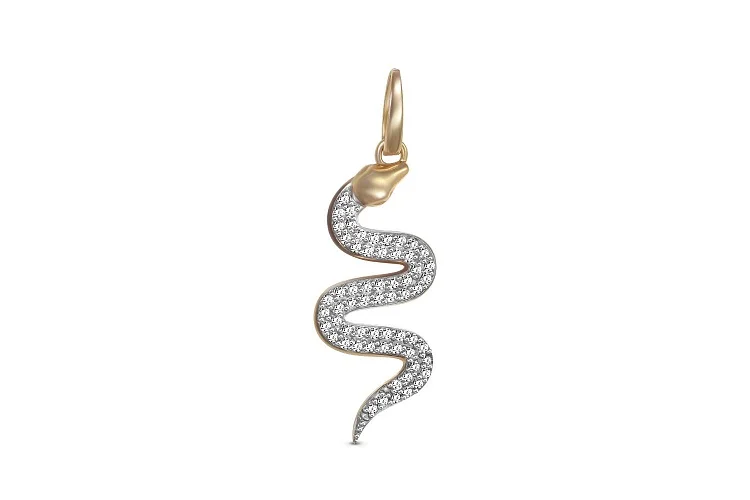 Подвеска Змея из жёлтого золота с 61 фианитами