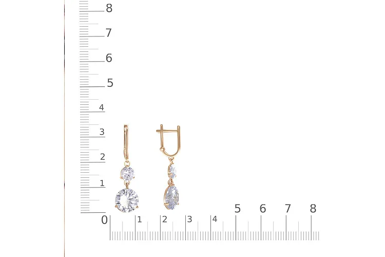 Серьги из красного золота с 4 фианитами