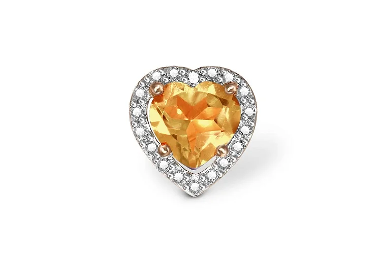 Подвеска Сердце из красного золота с цитрином и 18 фианитами