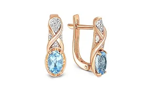 Серьги из красного золота с 2 топазами swiss и 14 фианитами