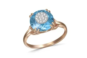 Кольцо из красного золота с топазом swiss и 14 бриллиантами