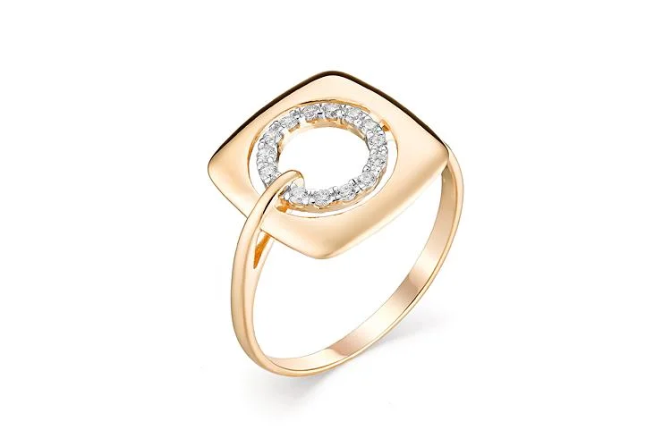 Кольцо Квадрат из красного золота с 28 фианитами