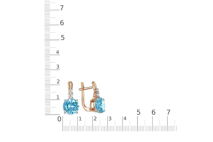 Серьги из красного золота с 2 топазами swiss и 4 фианитами