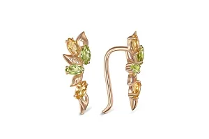 Серьги из красного золота с 4 хризолитами и 4 цитринами