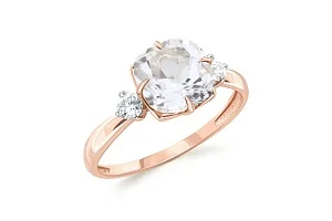 Кольцо из красного золота с горным хрусталём и 2 фианитами