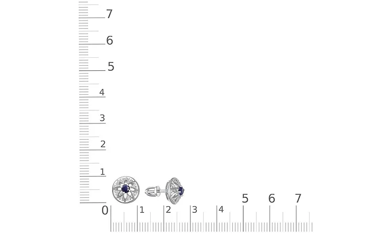 Серьги-пусеты Цветы из белого золота с 2 сапфирами и 16 фианитами
