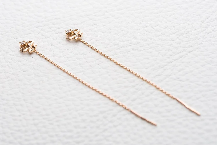 Серьги-продёвки Бантики из красного золота с 2 фианитами