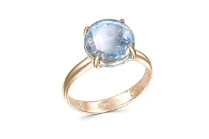 Кольцо из красного золота с 2 топазами sky и 3 бриллиантами