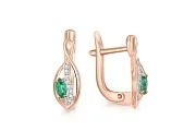 Серьги из красного золота с 2 изумрудами и 16 бриллиантами