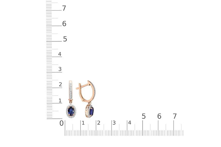 Серьги из красного золота с 2 сапфирами и 54 бриллиантами