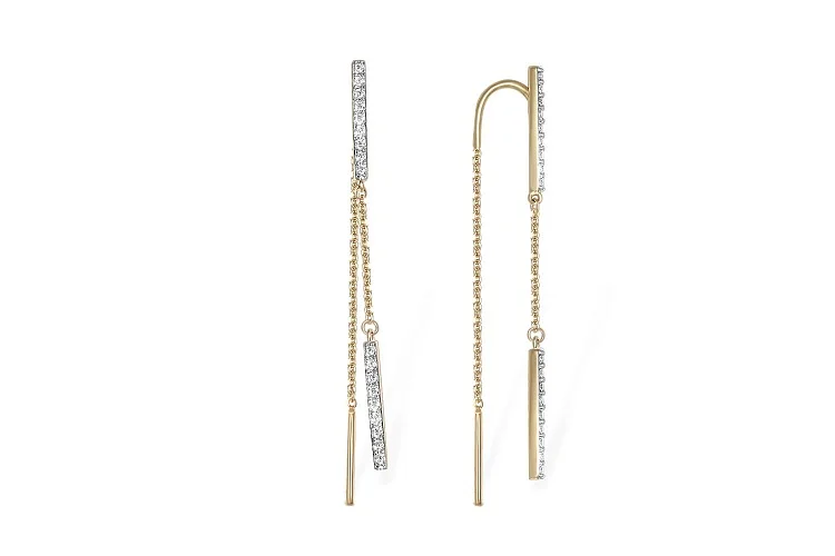 Серьги-продёвки Дорожки из жёлтого золота с 36 фианитами