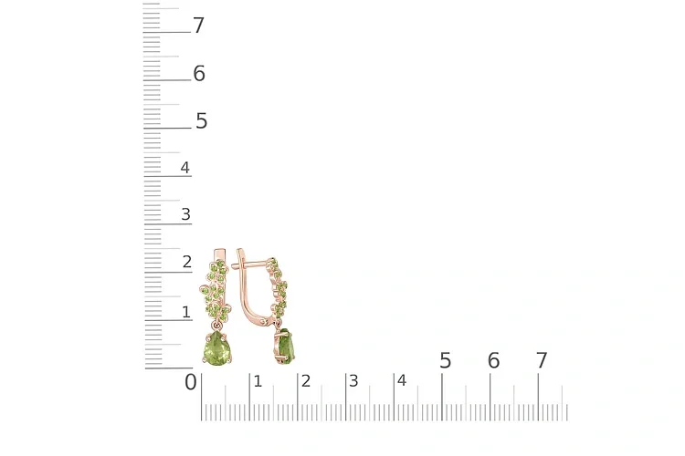 Серьги из красного золота с 32 хризолитами