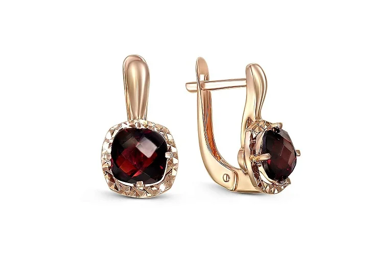 Серьги из красного золота с 2 гранатами
