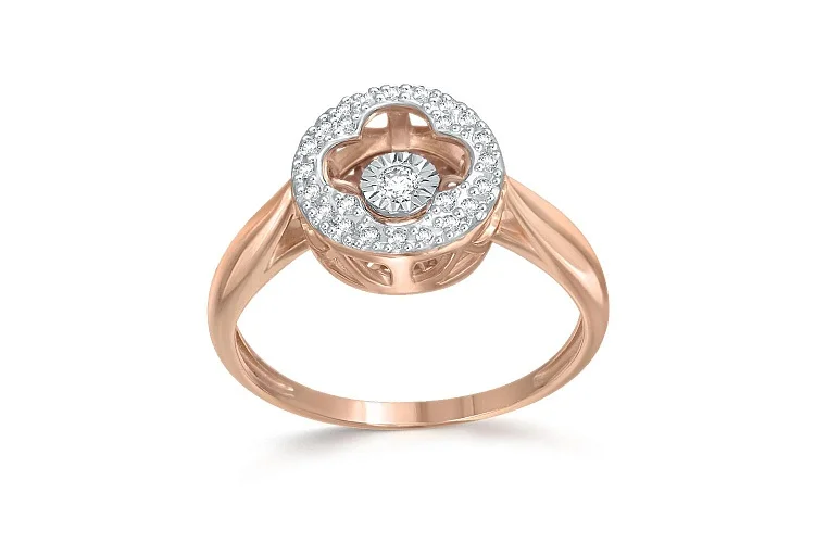 Кольцо Клевер из красного золота с 25 бриллиантами