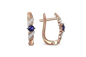 Серьги из красного золота с 2 сапфирами и 12 бриллиантами