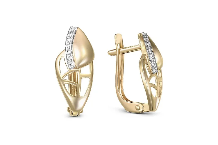 Серьги из жёлтого золота с 14 фианитами
