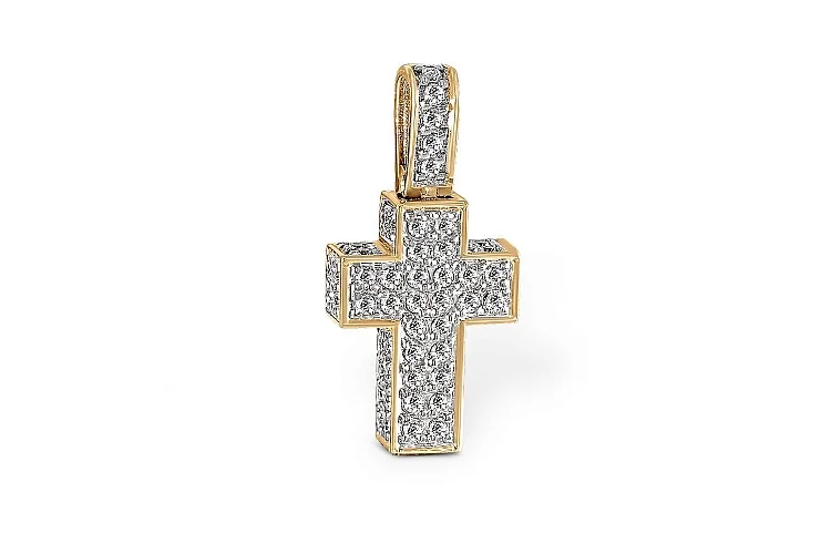 Крест из жёлтого золота с 71 фианитами