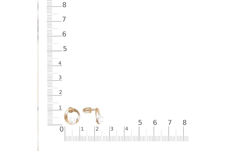 Серьги-пусеты Круги из красного золота с 2 жемчужинами