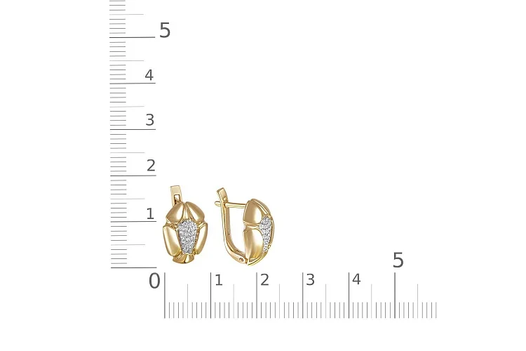 Серьги Цветы из жёлтого золота с 34 фианитами