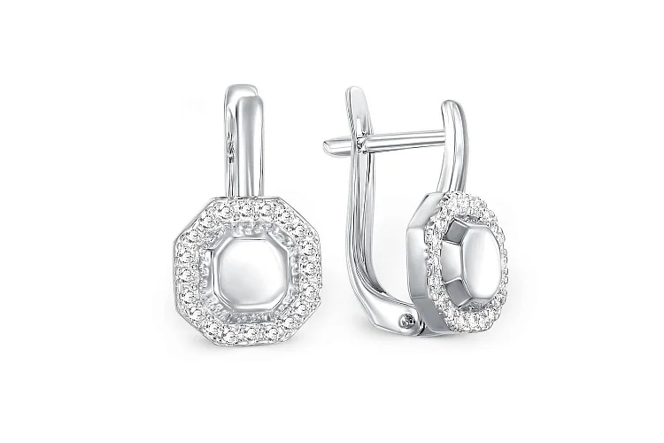 Серьги из белого золота с 40 фианитами