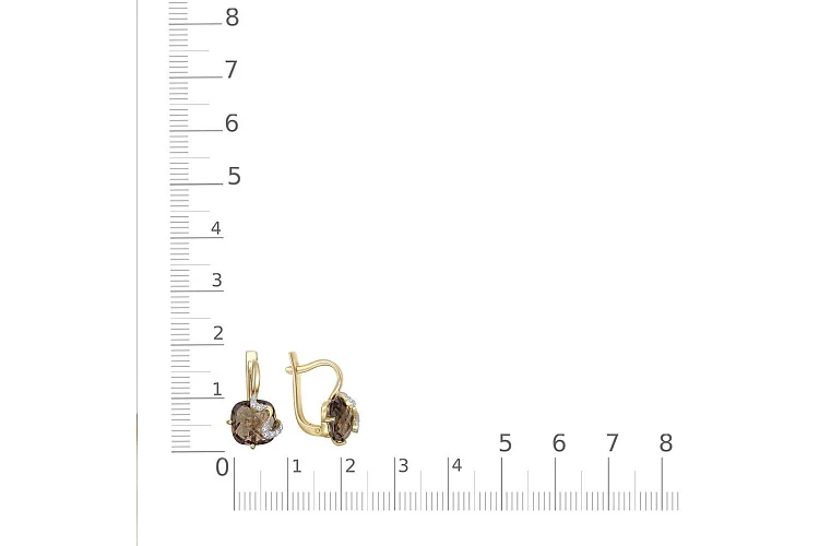 Серьги из жёлтого золота с 2 раухтопазами и 14 фианитами