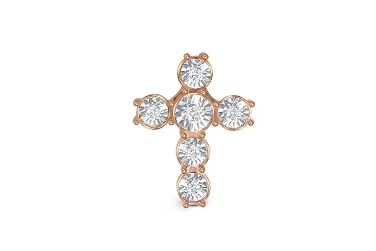 Подвеска Крест из красного золота с 6 бриллиантами