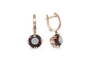 Серьги из красного золота с 2 гранатами и 28 бриллиантами