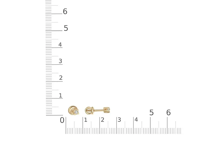 Серьги-пусеты из жёлтого золота с 2 фианитами