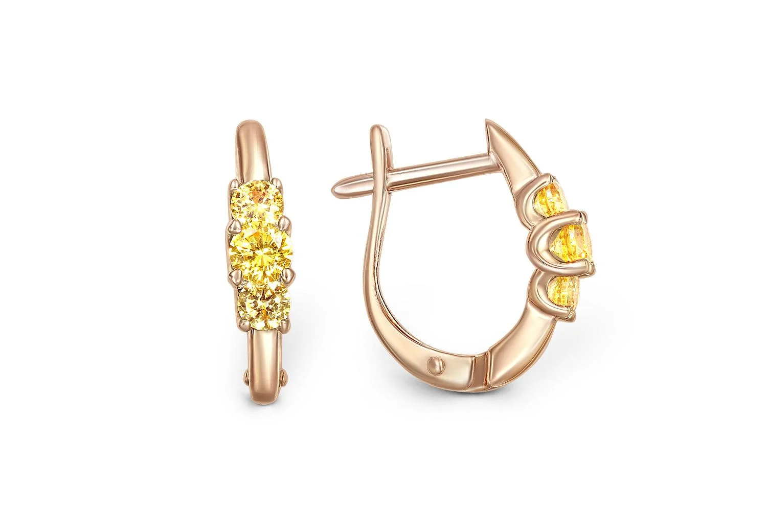 Серьги из красного золота с 6 фианитами