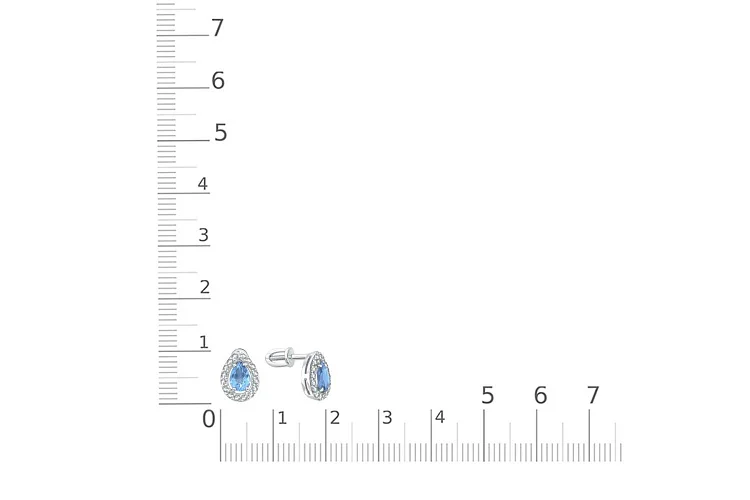 Серьги-пусеты из белого золота с 2 топазами swiss и 32 фианитами