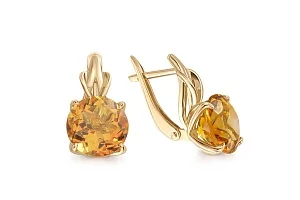 Серьги из жёлтого золота с 2 цитринами