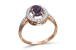 Кольцо из красного золота с александритом и 32 фианитами