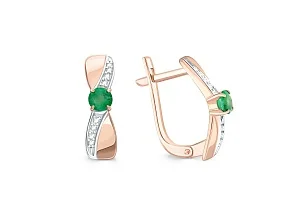 Серьги из красного золота с 2 изумрудами и 16 бриллиантами