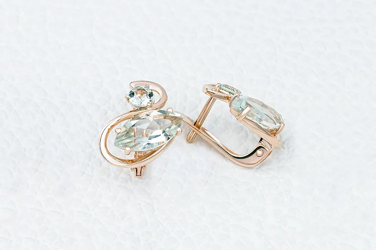 Серьги из красного золота с 4 празиолитами