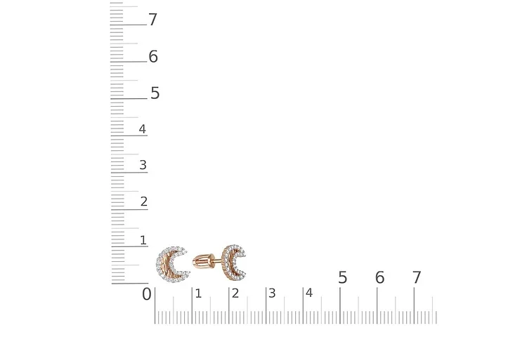 Серьги-пусеты Месяцы из красного золота с 52 фианитами