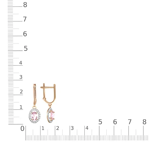 Серьги из красного золота с 2 ситаллами и 40 фианитами