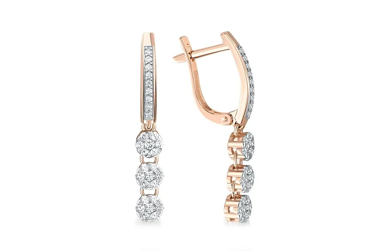 Серьги из красного золота с 60 фианитами