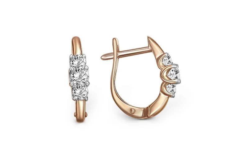 Серьги из красного золота с 6 фианитами