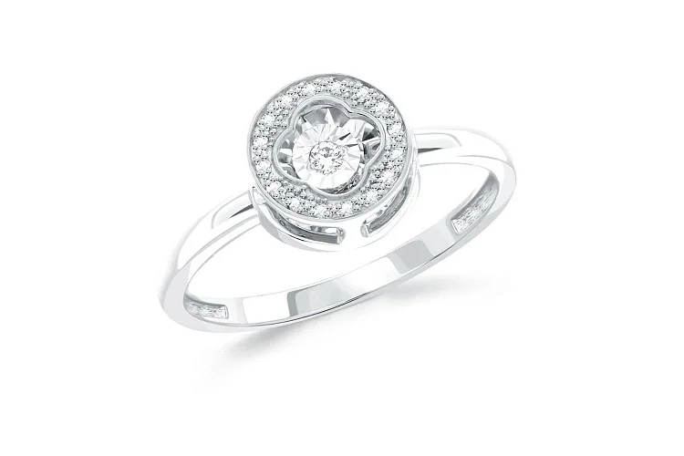Кольцо Клевер из белого золота с 17 бриллиантами
