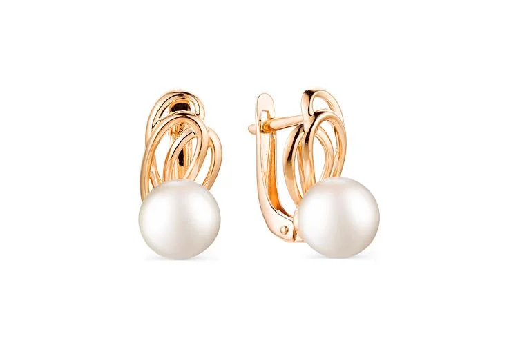 Серьги из красного золота с 2 жемчужинами