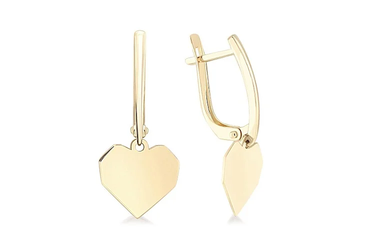 Серьги Сердца из жёлтого золота без вставок