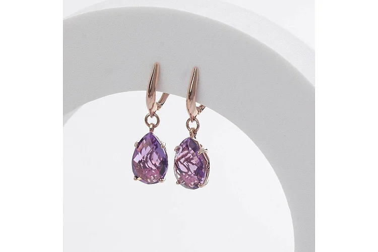 Серьги из красного золота с 2 аметистами