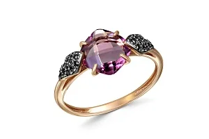 Кольцо из красного золота с ситаллом и 28 фианитами