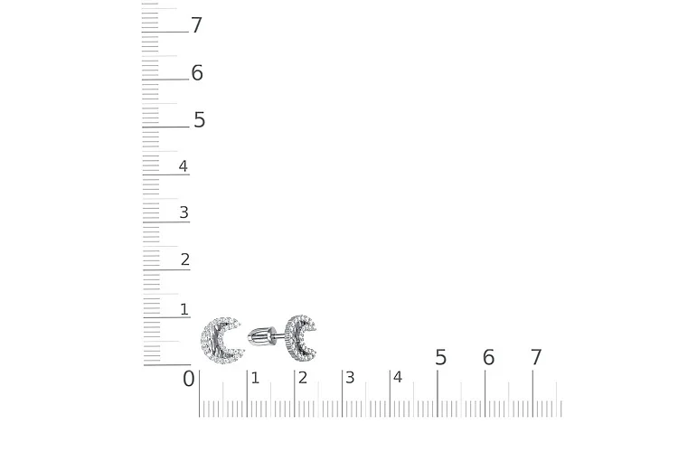 Серьги-пусеты Месяцы из белого золота с 52 фианитами