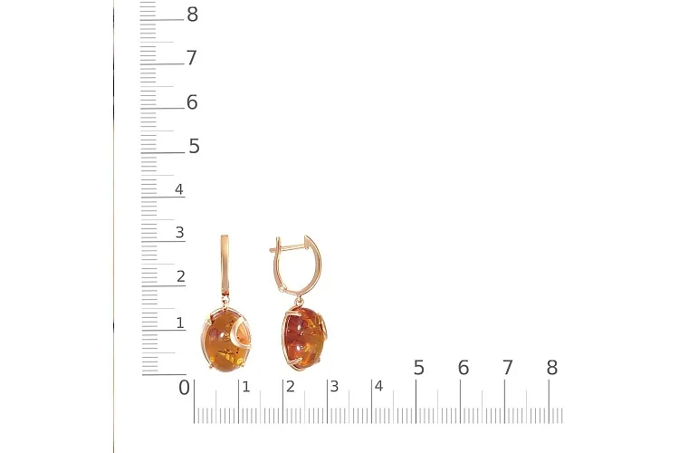 Серьги из красного золота с янтарём