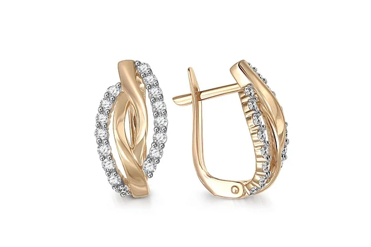 Серьги из жёлтого золота с 32 фианитами